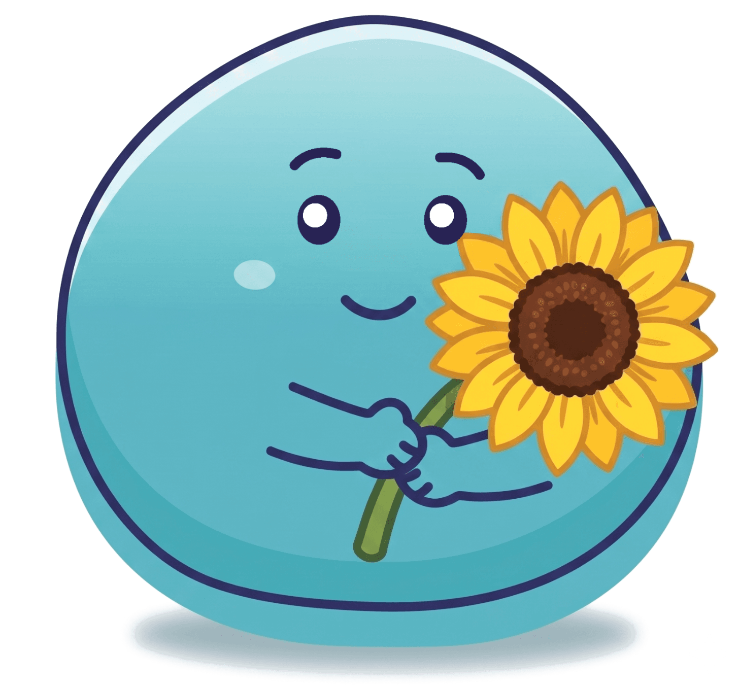 BRAVE the Beyond the Label mascot, holding a sunflower as a quiet gesture of care